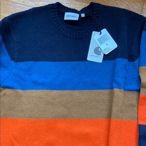 Carhartt Men's Striped Sweater - Blue, Brown, and Orange